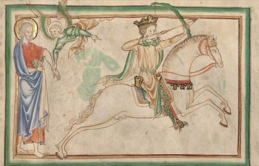 Снятие первой печати: первый всадник (Ms. Ludwig III 1, л. 6, из Апокалипсиса Гетти), Неизвестный английский живописец