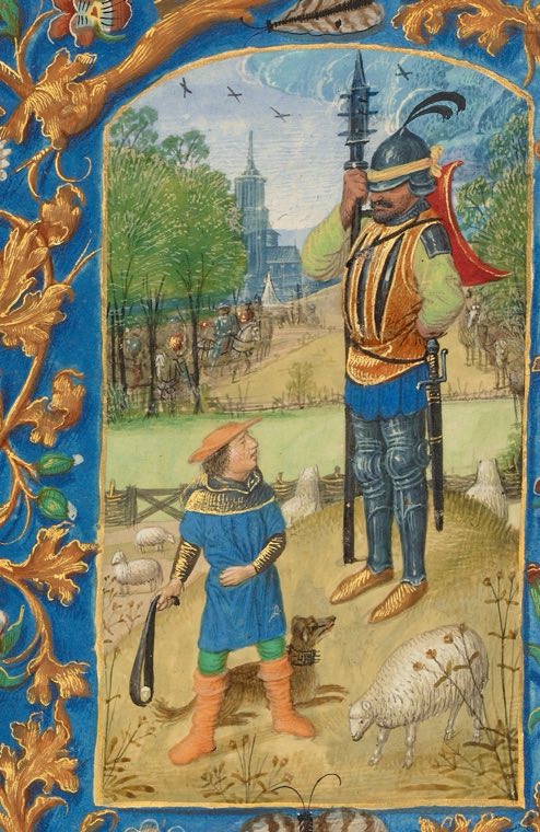 Давид и Голиаф (Ms. 23, л. 121 об., из Часослова Кроэн-Лафонтен), Мастер Дрезденского молитвенника