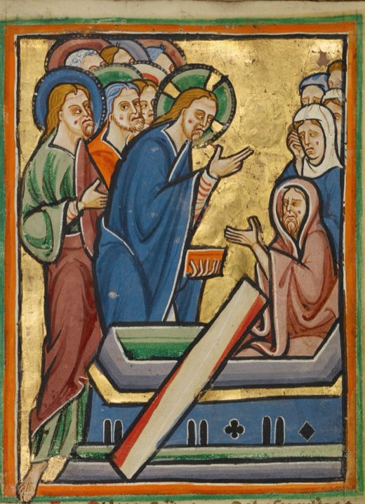 Воскрешение Лазаря (Ms. 101, л. 61, из иллюстрированного «Жития Христа» с молитвенными дополнениями), Неизвестный английский живописец