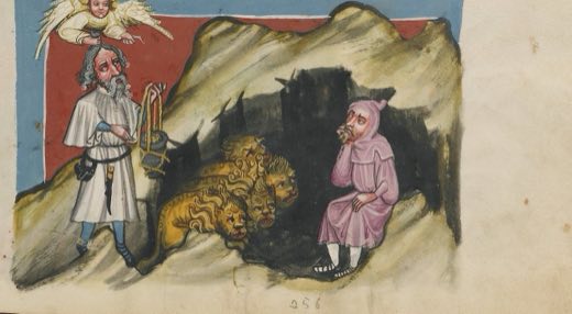Daniel in the Lions' Den (Ms. 33, fol. 214, from the Weltchronik)