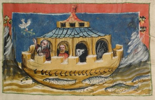 The Deluge; The Dove Returning to the Ark with a Branch of an Olive Tree (Ms. 33, fol. 9, from the Weltchronik)