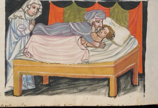 Елисей воскрешает умершего ребёнка женщины (Ms. 33, л. 230 об., из «Всемирной хроники»), Неизвестный живописец, Регенсбург