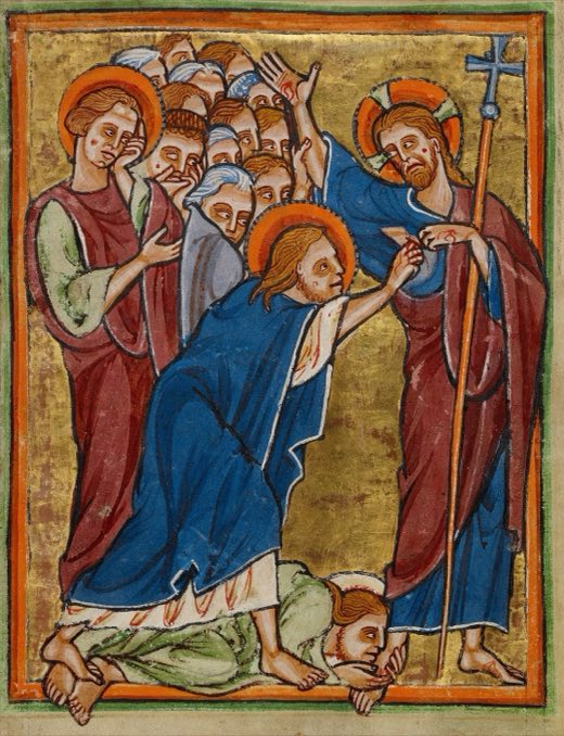 Неверие Фомы (Ms. 101, л. 89, из иллюстрированного «Жития Христа» с молитвенными дополнениями), Неизвестный английский живописец