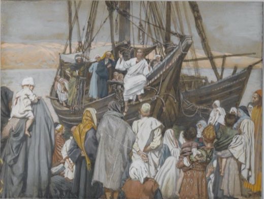 Иисус проповедует с лодки (Jésus prèche dans une barque), Джеймс Тиссо