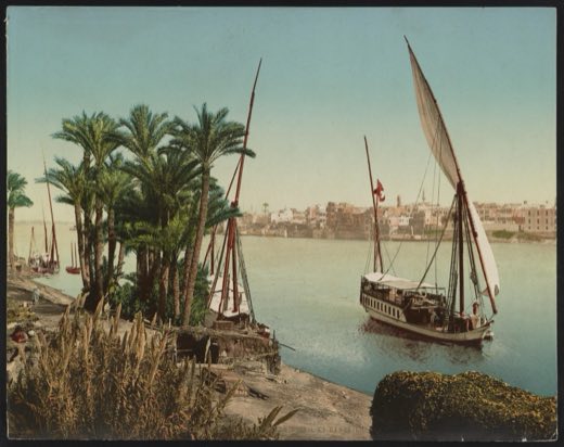 Sailing boats on the Nile at Cairo, c. 1890–1900.