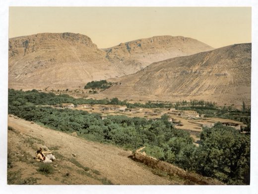 Suq Wadi Barada, the site of ancient Abila, the town that gave Abilene its name, in the valley of the Barada, c. 1890–1900.