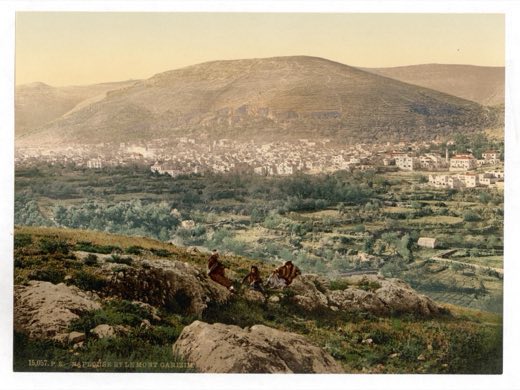 Mount Gerizim above the town of Nablus, near ancient Shechem, c. 1890–1900.