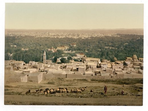 Damascus from the hills to the west, with the city's orchards around it, c. 1890–1900.